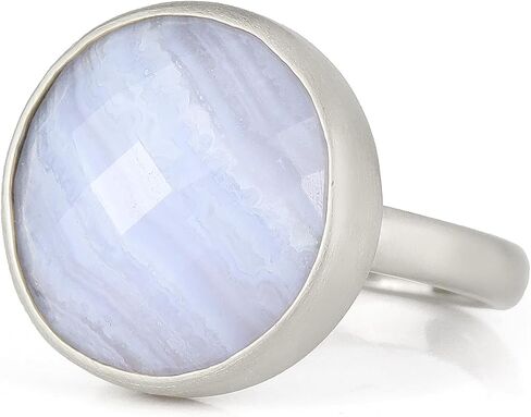Blue Lace Agate Gold Ring - Brushed Gold Bezel - Vintage Agate Gemstone - Perfect Birthday Present - 14k Fashion Ring in Saudi Arabia