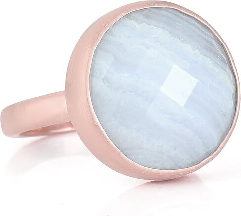 Blue Lace Agate Gold Ring - Brushed Gold Bezel - Vintage Agate Gemstone - Perfect Birthday Present - 14k Fashion Ring in Saudi Arabia