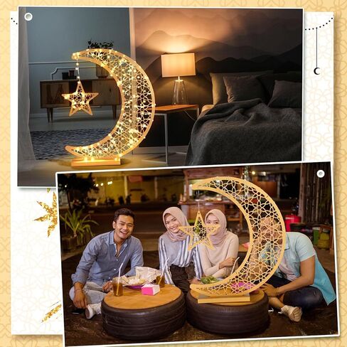 ضوء رمضان، هلال القمر، ضوء النجمة، ديكور رمضان مبارك مع بطارية تعمل كهدية عيد مضاءة للمنزل، غرفة النوم، الفناء، ديكور خارجي إسلامي (27 × 23 بوصة، طراز حديث، خشب) in Kuwait