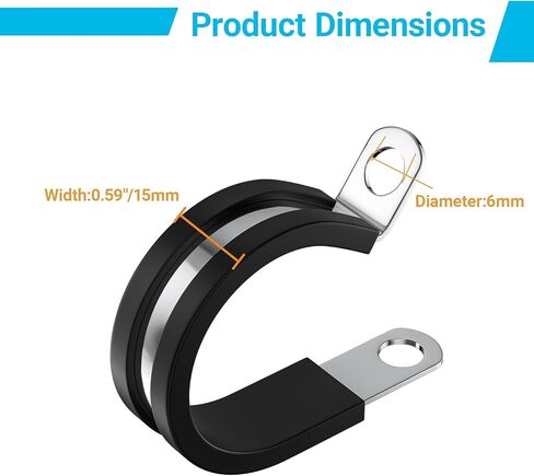 20PCS 1 inch Cable Clamps,25mm 304 Stainless Steel Pipe Clamps,Rubber Coated P Clamps,Automotive Cable Wire Clamps,Metal Clamp for Tube,Lines,Wire Cord Installation in Saudi Arabia