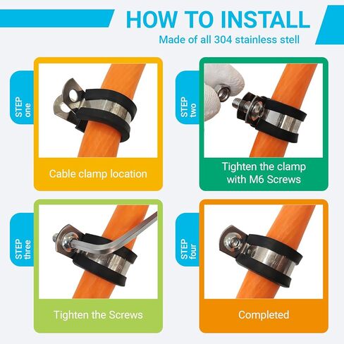 20PCS 1 inch Cable Clamps,25mm 304 Stainless Steel Pipe Clamps,Rubber Coated P Clamps,Automotive Cable Wire Clamps,Metal Clamp for Tube,Lines,Wire Cord Installation in Saudi Arabia