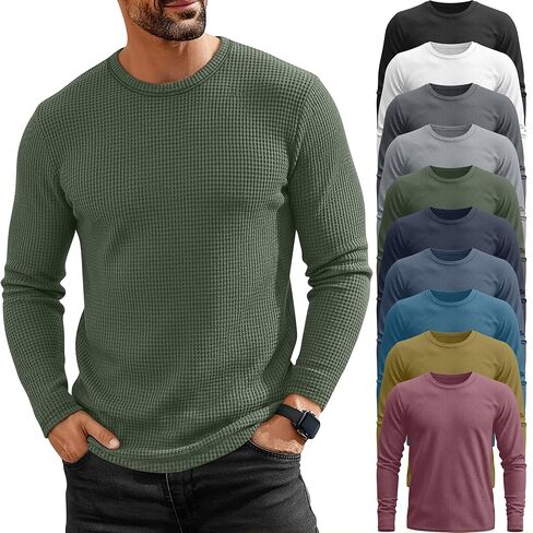 Huukeay 10 Pack Men's Long Sleeve Waffle Shirts Crew Neck Thermal Tops Pullover Undershirts with Cuffs in Saudi Arabia