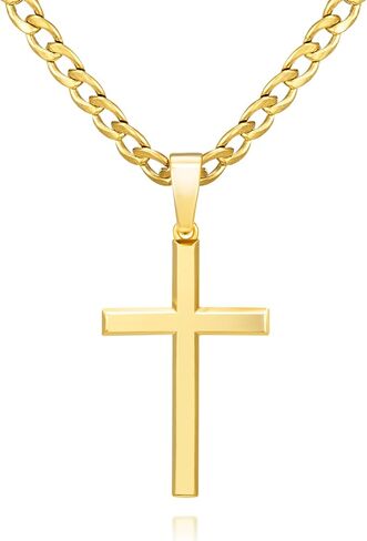 SWEETV 18K الذهب أكثر من 925 الفضة الاسترليني قلادة الصليب للرجال / النساء، الفولاذ المقاوم للصدأ الكوبي / سلسلة حبل قلادة الصليب 18-24 بوصة، هدايا المجوهرات الدينية للرجال in Saudi Arabia