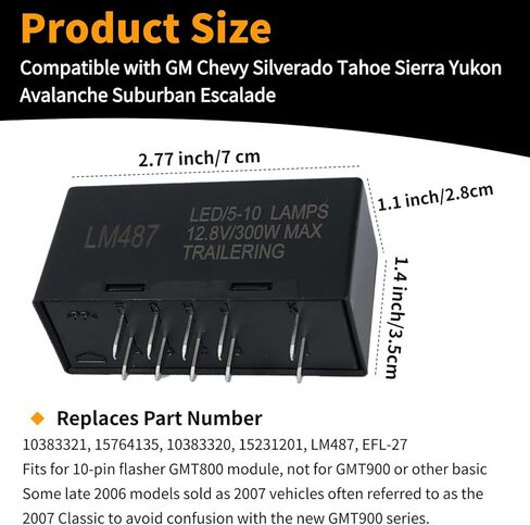LM487 LED Flasher Relay Compatible with Chevy Silverado GMC Sierra Cadillac Hummer 2003-2007 Flasher Relay for Led Turn Signal Fix Hyper Flash Turn Signal Flasher Blinker Hazard Warning GMT800 10 Pins in Kuwait