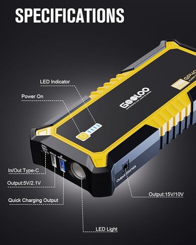 GOOLOO GP4000 Jump Starter 4000A Peak Car Starter (All Gas,up to 10.0L Diesel Engine) SuperSafe 12V Lithium Jump Box,Auto Battery Booster Pack,Portable Power Bank with USB Quick Charge and Type C Port in Saudi Arabia