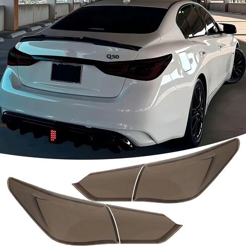 أغطية إضاءة الذيل مناسبة لسيارة Infiniti Q50 2014 2015 2016 2017، غطاء حماية خلفي أسود مدخن مجموعة حواف الملحقات الخارجية in Saudi Arabia