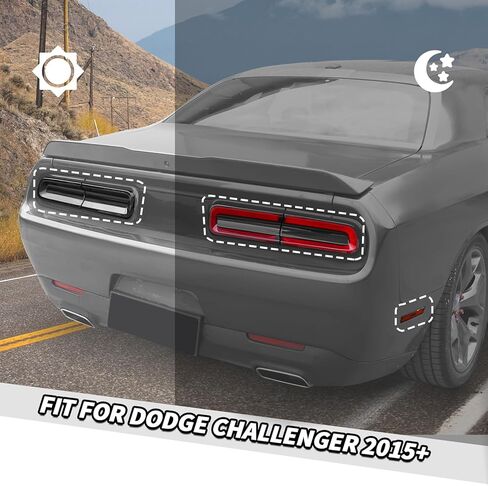 Jimen Fit for Dodge Challenger 2015-2023, 8PCS Tail Light Bezel Smoked Taillight Overlays & Side Marker Light Cover Trim Tint Kit in Saudi Arabia