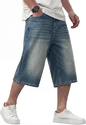 JMIERR Mens Baggy Jeans Wide Leg Loose Fit Denim Shorts Streetwear Below Knee Jorts in Saudi Arabia