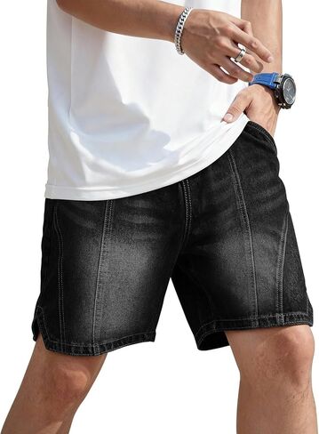 Heyfanee Mens Baggy Jean Shorts Loose Fit Elastic Waist Denim Shorts 7 Inch Inseam in Saudi Arabia
