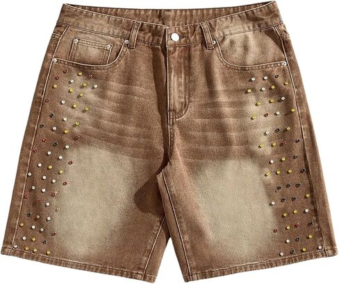 WDIRARA Men's Rhinestone Baggy Denim Shorts Bermuda Jean Shorts Streetwear Jorts in Saudi Arabia