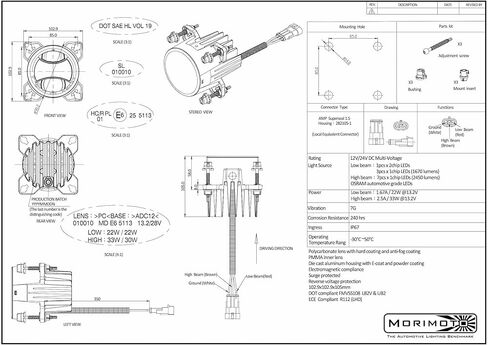 Morimoto Lowbeam LED, Single Sealed3 LED Headlight Housing, Universal 90mm DOT Approved Projector, Ultra Bright Upgrade for Custom Cars, Motorcycles, Motorhomes, Buses (1x LF800) in Saudi Arabia