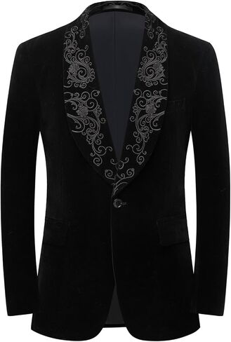 Men's Velvet Blazer, Gold Embroidered Suit Jacket, Black Tuxedo for Wedding Party Prom in Saudi Arabia