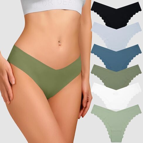 الملابس الداخلية النسائية سلس الحرير الجليد - 6PCS متموجة لا تظهر سراويل داخلية مثيرة للسيدات صفيق لينة بيكيني ملخصات in Kuwait