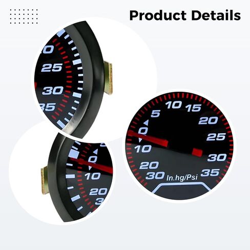 52 Mm Turbo Gauge, 12V Car Racing Monitor, Led Display, Black Face with Red Needle, Universal Fit in Kuwait