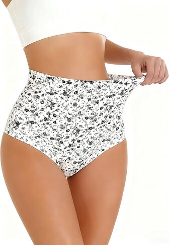 6 Pack Plus Size Women's High Waisted Briefs - Milk Fiber Underwear with Ditsy Floral Print, Soft Stretch Panties for Ladies in Saudi Arabia
