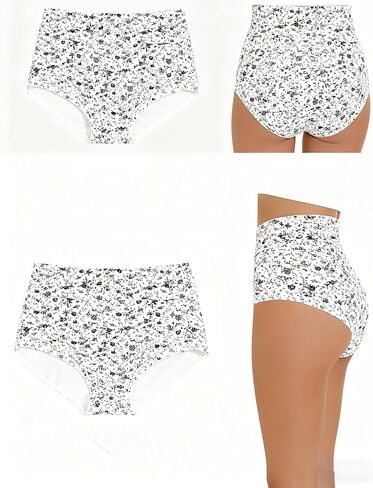 6 Pack Plus Size Women's High Waisted Briefs - Milk Fiber Underwear with Ditsy Floral Print, Soft Stretch Panties for Ladies in Saudi Arabia