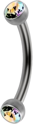 Double 2.5mm Flat Stone Ball 16 Gauge - 6mm,7mm,8mm,9mm,10mm,11mm,12mm14mm,16mm G23 Grade Titanium Curved Barbell - Eyebrow Bar - Tragus Piercing - Helix Body Piercing Jewelry in Saudi Arabia