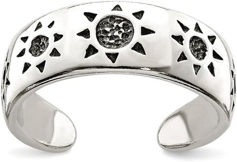 JewelryWeb 925 Sterling Silver Solid Oxidized Antiqued Sun toe ring 6mm Wide toe ring for Women in Saudi Arabia