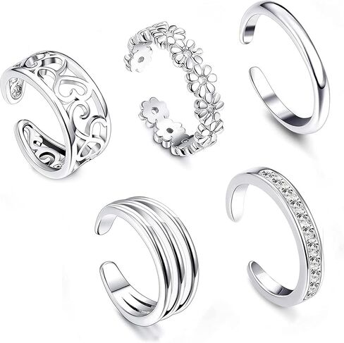 5 Pcs Filled Toe Rings for Women Non Tarnish Filled Toe Ring Adjustable Flower Cz Dainty Toe Ring Summer Beach Open Toe Rings Set Toe Jewelry Foot Jewelry(Gold,Silver,Rose Gold) in Saudi Arabia