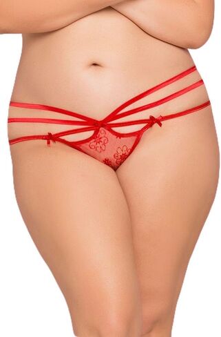 Seven Til Midnight Women's Plus-Size Lace Thong with Strappy Detail and Bows in Saudi Arabia