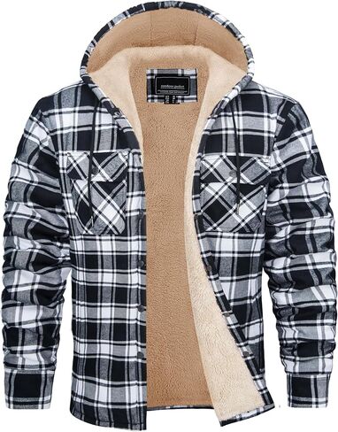 MAGCOMSEN Men's Flannel Jacket Fleece Lined Button Up Plaid Shirts Heavyweight Warm Winter Jackets with Hood in Saudi Arabia
