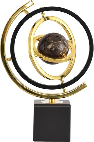 Modern Decorative Globe Sculpture, Black and Gold, Matel Base, Orbital Design, Contemporary Home Decor, Metal Art Piece in Saudi Arabia