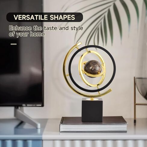 Modern Decorative Globe Sculpture, Black and Gold, Matel Base, Orbital Design, Contemporary Home Decor, Metal Art Piece in Saudi Arabia