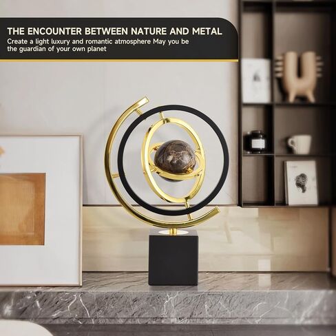 Modern Decorative Globe Sculpture, Black and Gold, Matel Base, Orbital Design, Contemporary Home Decor, Metal Art Piece in Saudi Arabia