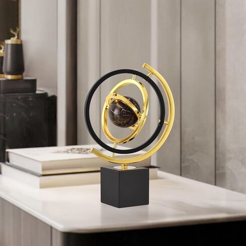 Modern Decorative Globe Sculpture, Black and Gold, Matel Base, Orbital Design, Contemporary Home Decor, Metal Art Piece in Saudi Arabia