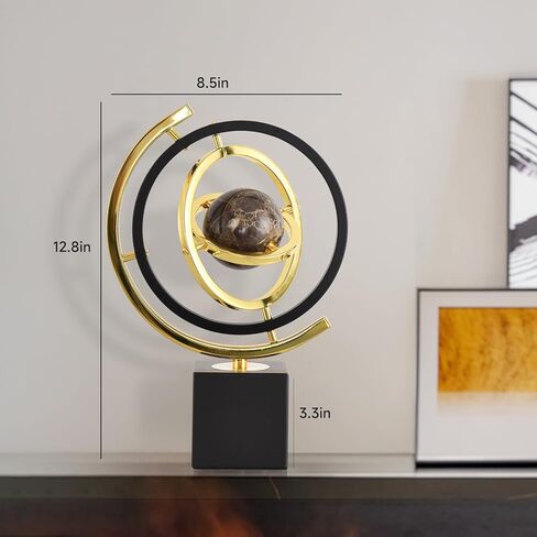 Modern Decorative Globe Sculpture, Black and Gold, Matel Base, Orbital Design, Contemporary Home Decor, Metal Art Piece in Saudi Arabia