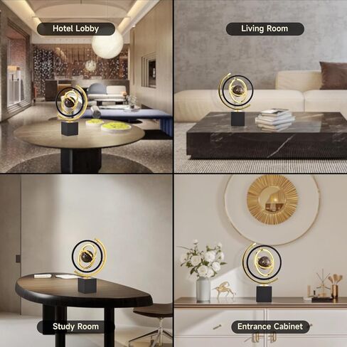 Modern Decorative Globe Sculpture, Black and Gold, Matel Base, Orbital Design, Contemporary Home Decor, Metal Art Piece in Saudi Arabia
