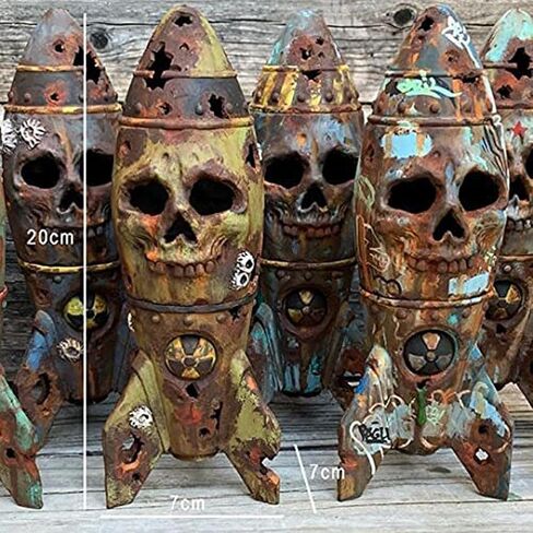 Skull Bomb, Small Rusty Atomic Explosion Head Decor, Handmade Resin Skull Bomb Decorations with Graffiti and Atom Logos, Halloween Party Props in Saudi Arabia