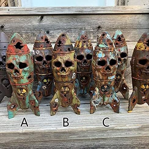 Skull Bomb, Small Rusty Atomic Explosion Head Decor, Handmade Resin Skull Bomb Decorations with Graffiti and Atom Logos, Halloween Party Props in Saudi Arabia