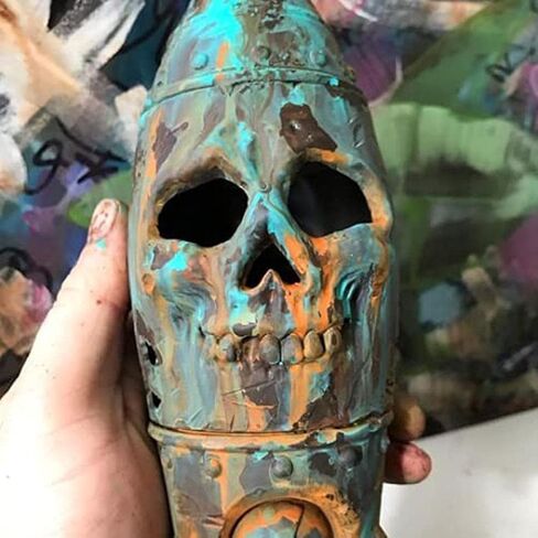 Skull Bomb, Small Rusty Atomic Explosion Head Decor, Handmade Resin Skull Bomb Decorations with Graffiti and Atom Logos, Halloween Party Props in Saudi Arabia