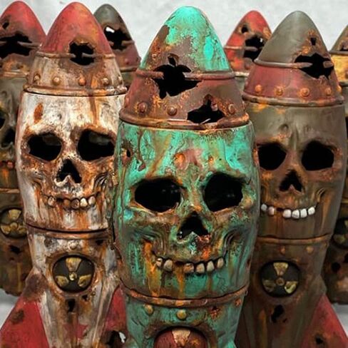 Skull Bomb, Small Rusty Atomic Explosion Head Decor, Handmade Resin Skull Bomb Decorations with Graffiti and Atom Logos, Halloween Party Props in Saudi Arabia