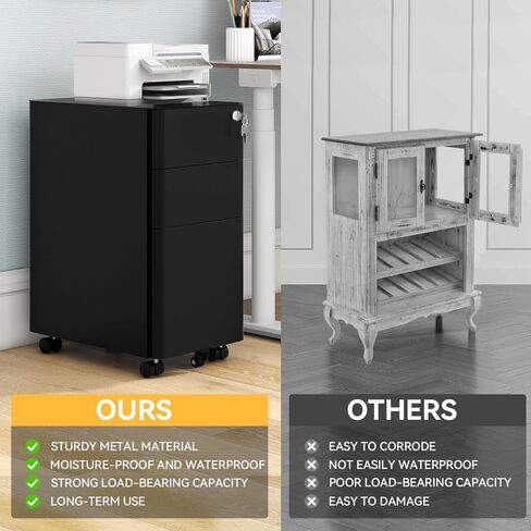 DWVO 3-Drawer Vertical File Cabinet, Mobile Filing Cabinet with Lockable, Pre-Assembled Compact Slim File Cabinet, Portable Office Storage for A4/Letter/Legal Documents (Black) in Saudi Arabia