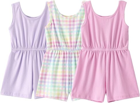 Toddler Girls 3 Pack Romper Set, Soft Polyester Spandex Sleeveless Jumpsuit Outfits, Cute Summer Shorts Set for Kids in Kuwait