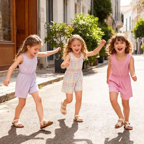 Toddler Girls 3 Pack Romper Set, Soft Polyester Spandex Sleeveless Jumpsuit Outfits, Cute Summer Shorts Set for Kids in Kuwait
