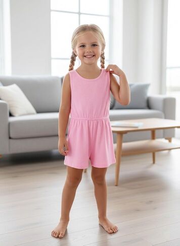 Toddler Girls 3 Pack Romper Set, Soft Polyester Spandex Sleeveless Jumpsuit Outfits, Cute Summer Shorts Set for Kids in Kuwait