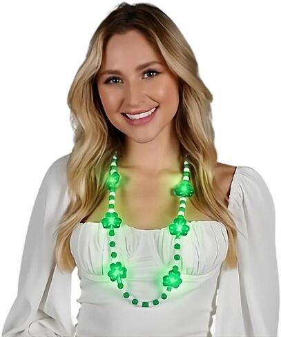 blinkee Light Up Shamrock Charms Opaque Bead Necklace for St Patricks Day in Saudi Arabia