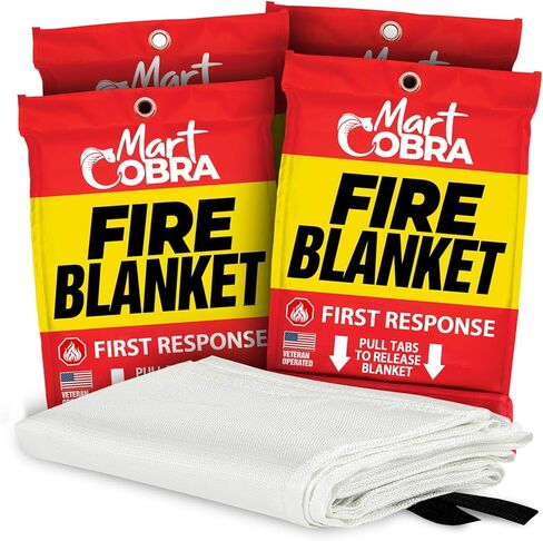 Mart Cobra Emergency Fire Blanket for Home and Kitchen Fire Extinguishers for The House x4 Fiberglass Fire Blankets Emergency for Home Fireproof Blanket Fire Retardant Blankets Grease Spray in Kuwait
