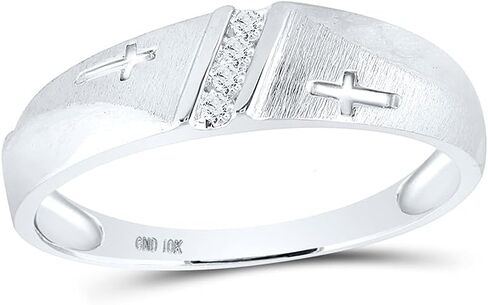 Solid 10k White Gold Mens Round Diamond Single Row Cross Wedding Band 1/20 Cttw in Saudi Arabia