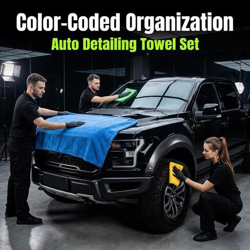3pc Color-Coded Car Drying Towels (48"x24"/14"x24"/10"x10") 1200GSM Dual-Sided Twisted Loop & Coral Fleece - One Pass Save Time, Streak-Free, Scratch-Free for Cars, Trucks, SUVs in Saudi Arabia