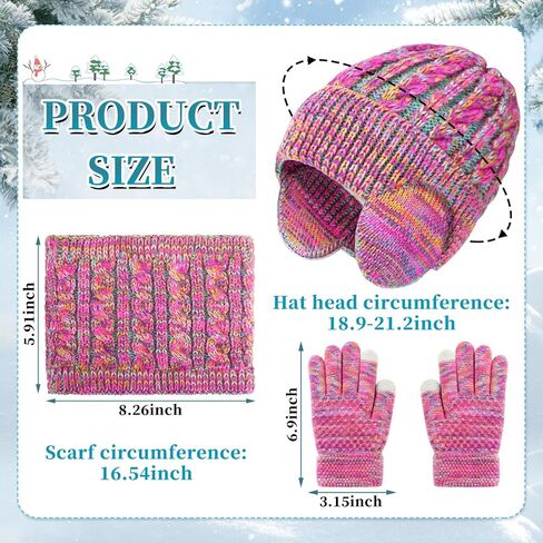 Jansun Kids Winter Hat Gloves Scarf Set, Toddler Children Hats Beanie with Earflaps Knit Neck Warmer Gaiter Mittens Fleece Lined Set for Boys Girls 4-12 in Saudi Arabia