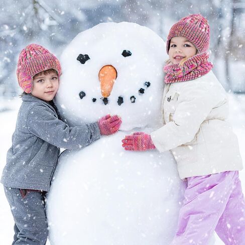 Jansun Kids Winter Hat Gloves Scarf Set, Toddler Children Hats Beanie with Earflaps Knit Neck Warmer Gaiter Mittens Fleece Lined Set for Boys Girls 4-12 in Saudi Arabia