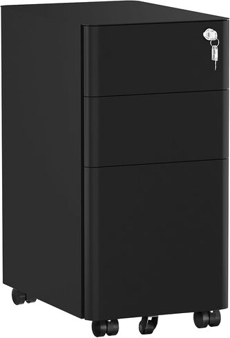 YITAHOME 3 Drawer File Cabinet, Mobile Filing Cabinet for Home Office, Metal Slim File Cabinet Drawers with Lock, Pre-Built Office Storage Cabinet for A4/Letter/Legal (Black) in Saudi Arabia