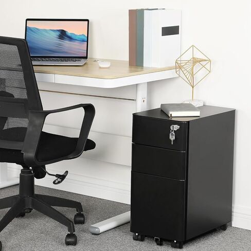 YITAHOME 3 Drawer File Cabinet, Mobile Filing Cabinet for Home Office, Metal Slim File Cabinet Drawers with Lock, Pre-Built Office Storage Cabinet for A4/Letter/Legal (Black) in Saudi Arabia