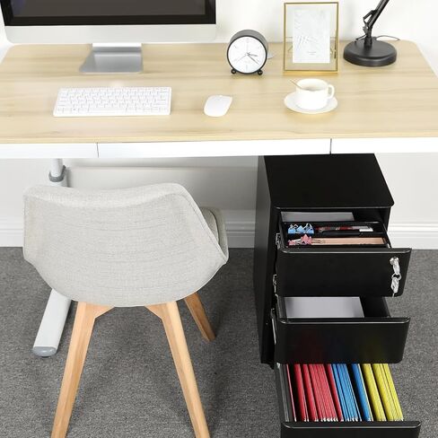 YITAHOME 3 Drawer File Cabinet, Mobile Filing Cabinet for Home Office, Metal Slim File Cabinet Drawers with Lock, Pre-Built Office Storage Cabinet for A4/Letter/Legal (Black) in Saudi Arabia