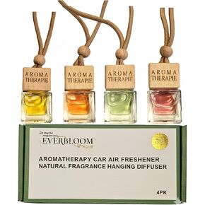 معطر هواء للسيارة برائحة العلاج العطري، موزع روائح طبيعية للتعليق، يدوم طويلاً، روائح متعددة بما في ذلك الخوخ وكريم الفانيليا وجوز الهند الوردي والفريزيا، زجاجة زجاجية بغطاء خشبي، 4 قطع in Kuwait