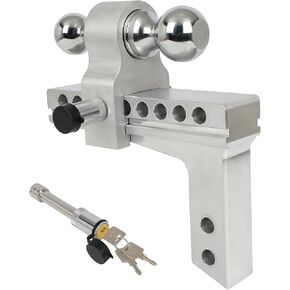 Adjustable Trailer Hitch (2inch Receiver) 8" Drop & Rise (10000 LBS GTW) Heavy Duty Aluminum Tow Hitches Dual Ball (2-5/16") Hitch Tightener Double Anti-Theft Locking Hitch Pins 96-03 for Chevrolet in Saudi Arabia